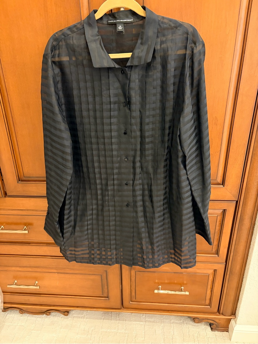 VINTAGE ELLEN TRACY LINDA ALLARD BLACK SILK BLEND SHEER L/S BLOUSE PLUS SZ 14